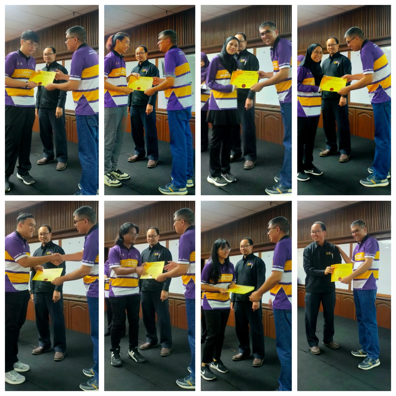 Photo 2 Students from Wave 10 and AP Dr Jamaluddin Abdullah receiving their Yellow Belt certificates from Mr Selman Real Quality Control Manag