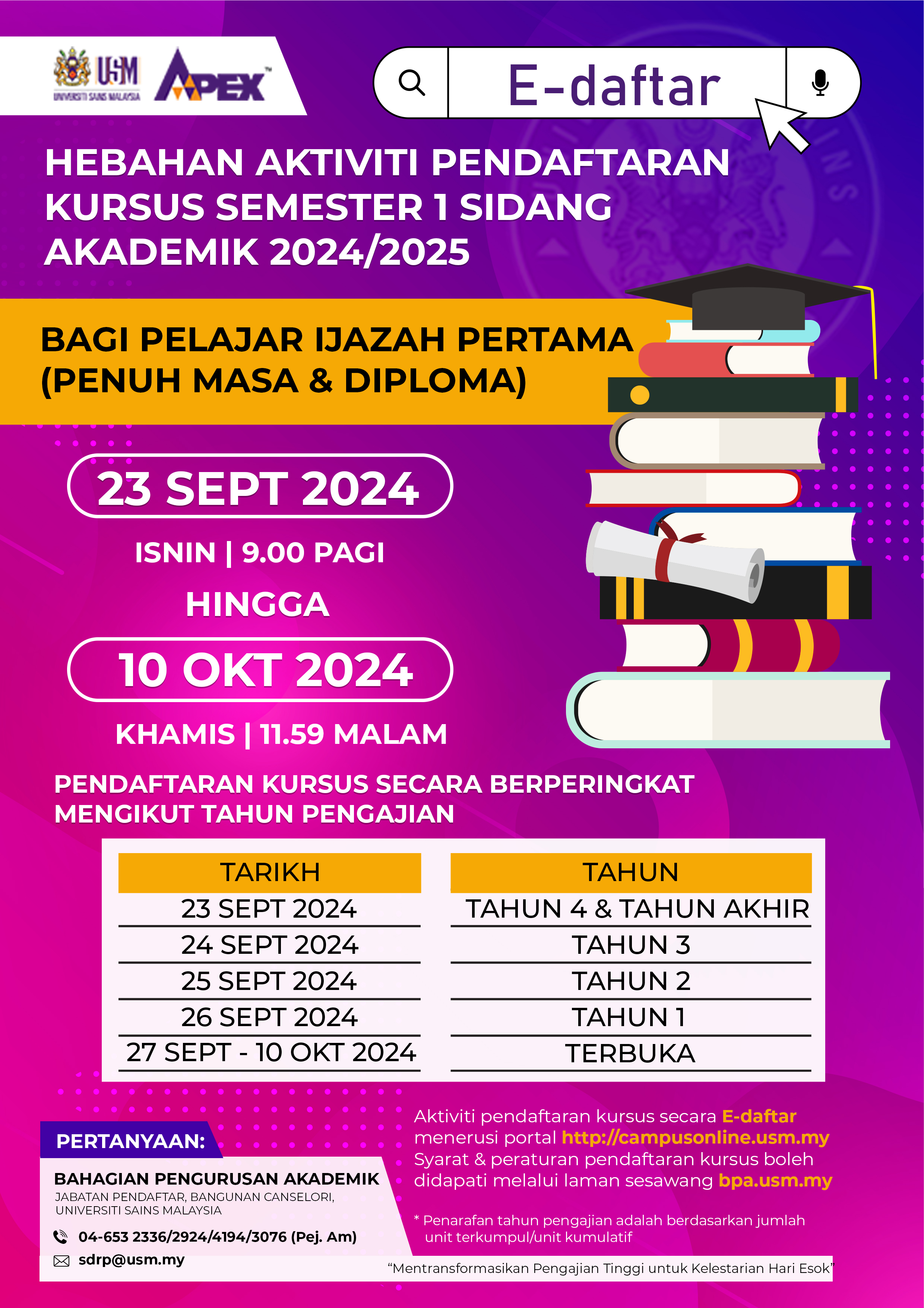 Poster Versi BM   Pendaftaran Kursus SEM 1 2024.2025